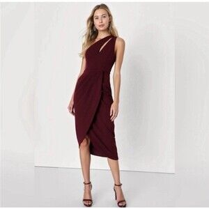 Lulus So Flirty Holiday Burgundy One Shoulder Cutout Asymmetrical Dress Size Sm